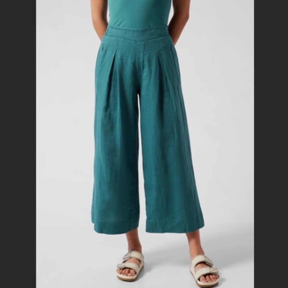 Athleta Playa Wide Leg Linen Pants - Teal